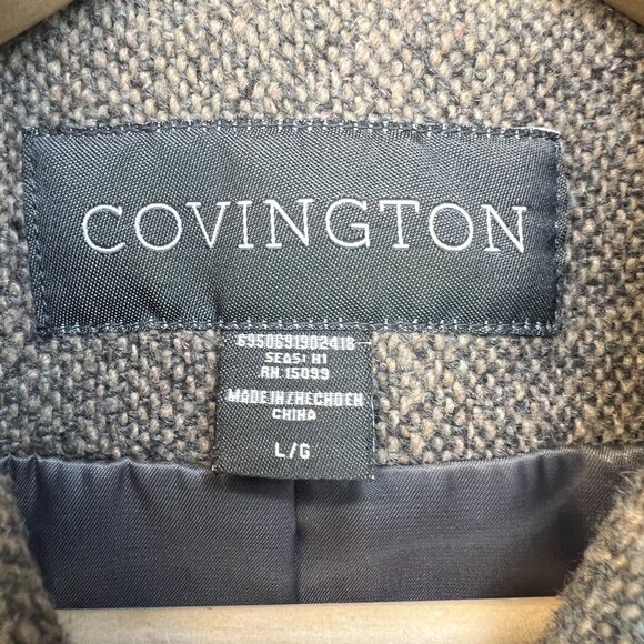 Vintage Covington Womens Coat Donegal Tweed Wool Blend Belted Outerwear Tan Sz L - Picture 6 of 16